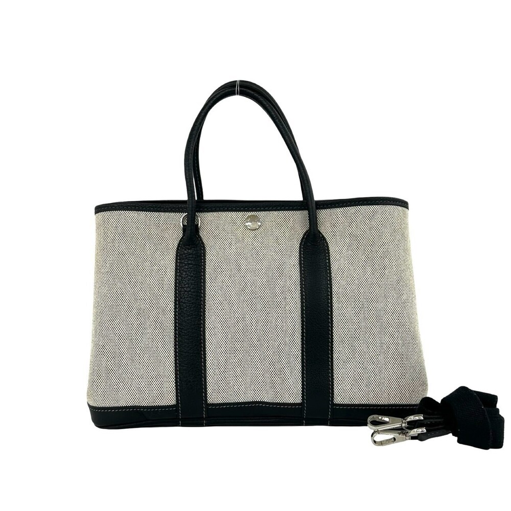 HERMES Garden Party TPM Toile H Buffle 2-way Handbag/Shoulder Bag Black 06906